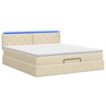 vidaXL Ottoman posteľ s matracom a LED Krémová 140 x 200 cm Látka – Obrázok 9