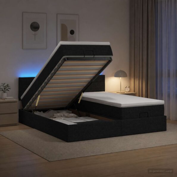 vidaXL Ottoman posteľ s matracom a LED Čierna 200 x 200 cm Látka – Obrázok 4