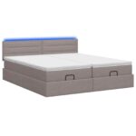 vidaXL Ottoman posteľ s matracom a LED Sivohnedá 200 x 200 cm Látka – Obrázok 9
