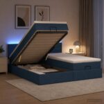 vidaXL Ottoman posteľ s matracom a LED Modrá 200 x 200 cm Látka – Obrázok 4