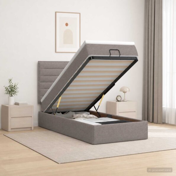 vidaXL Ottoman posteľ s matracom a LED Sivohnedá 90 x 190 cm Látka – Obrázok 12