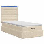 vidaXL Ottoman posteľ s matracom a LED Krémová 90 x 190 cm Látka – Obrázok 7