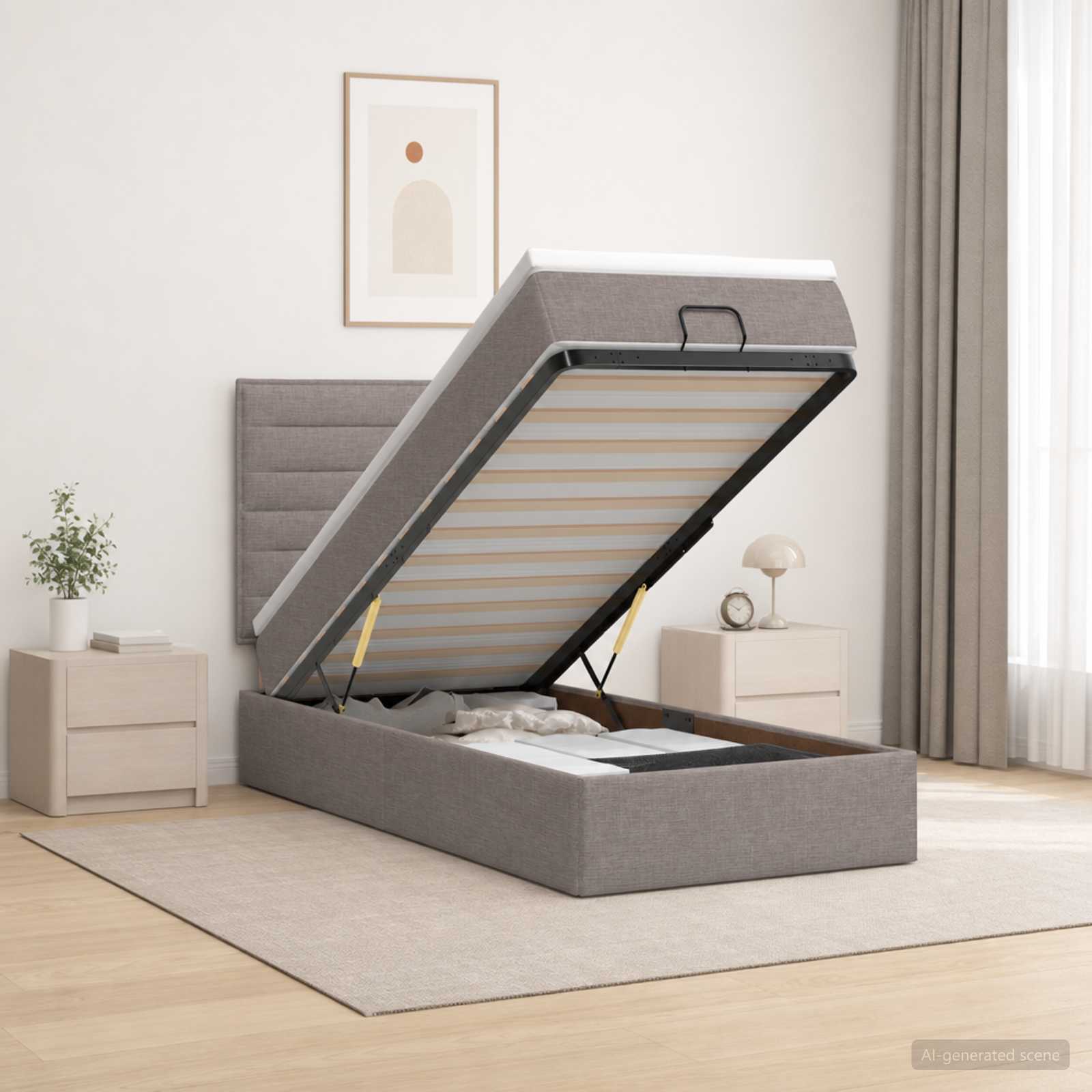 3457962_1.jpg vidaXL Ottoman posteľ s matracom a LED Sivohnedá 90 x 200 cm Látka – Obrázok 1