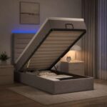 vidaXL Ottoman posteľ s matracom a LED Sivohnedá 100 x 200 cm Látka – Obrázok 4
