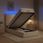 vidaXL Ottoman posteľ s matracom a LED Krémová 100 x 200 cm Látka – Obrázok 13