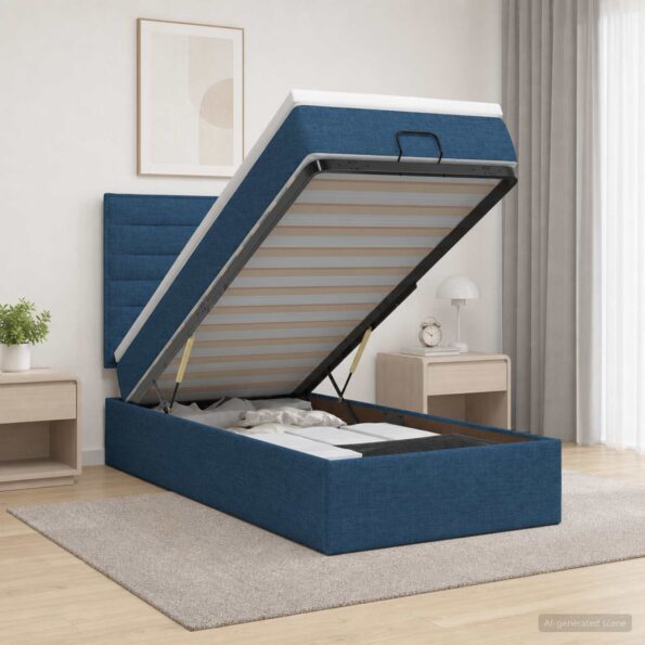 vidaXL Ottoman posteľ s matracom a LED Modrá 100 x 200 cm Látka – Obrázok 4