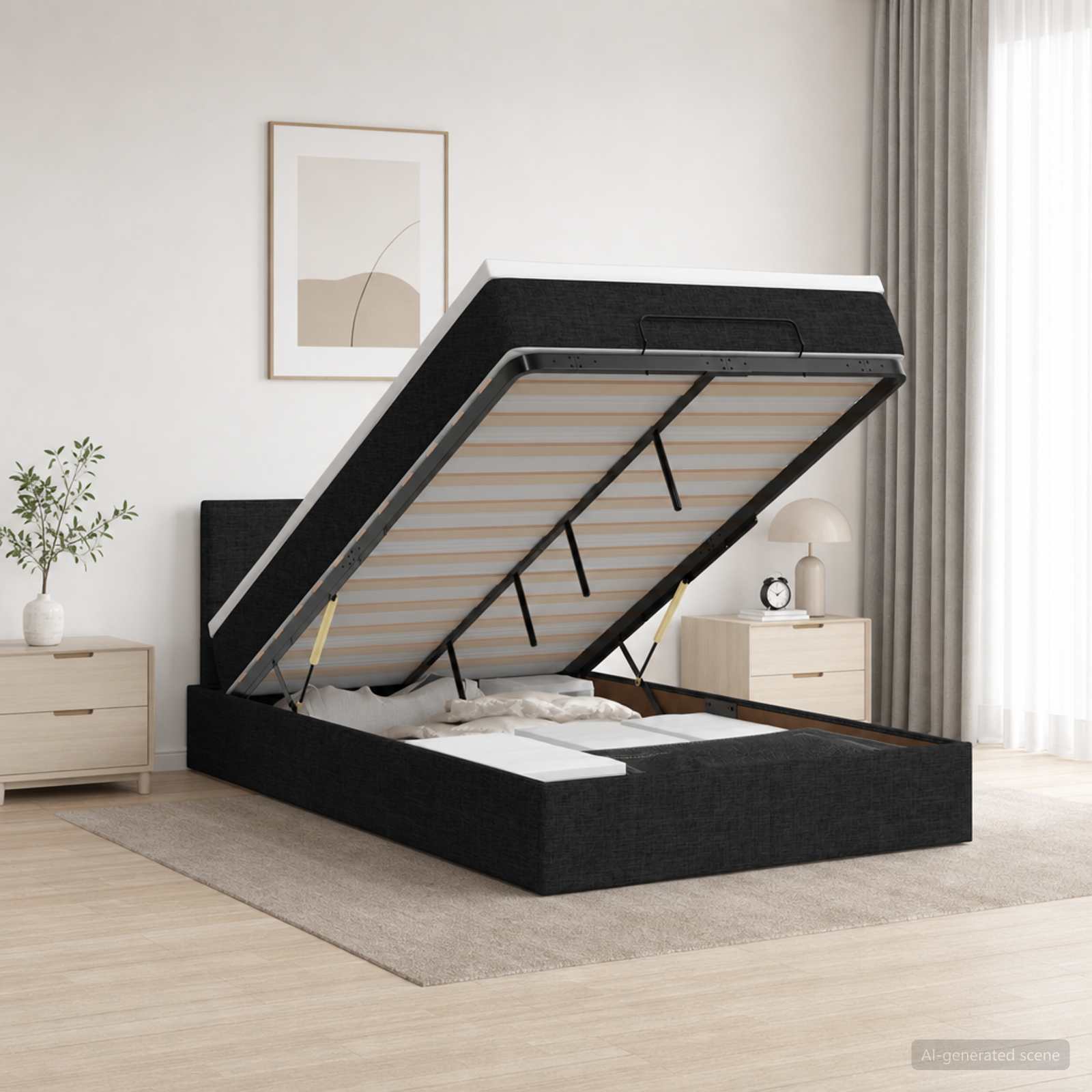 3457974_1.jpg vidaXL Ottoman posteľ s matracom a LED Čierna 120 x 190 cm Látka – Obrázok 1