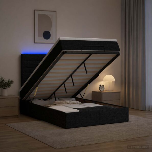 vidaXL Ottoman posteľ s matracom a LED Čierna 120 x 190 cm Látka – Obrázok 13