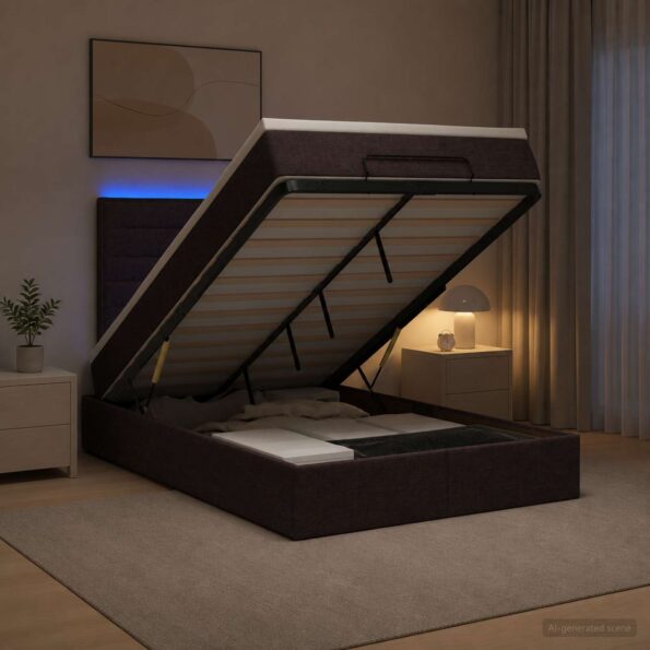 vidaXL Ottoman posteľ s matracom a LED Tmavohnedá 120 x 190 cm Látka – Obrázok 13