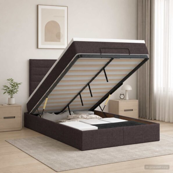 vidaXL Ottoman posteľ s matracom a LED Tmavohnedá 120 x 200 cm Látka – Obrázok 4