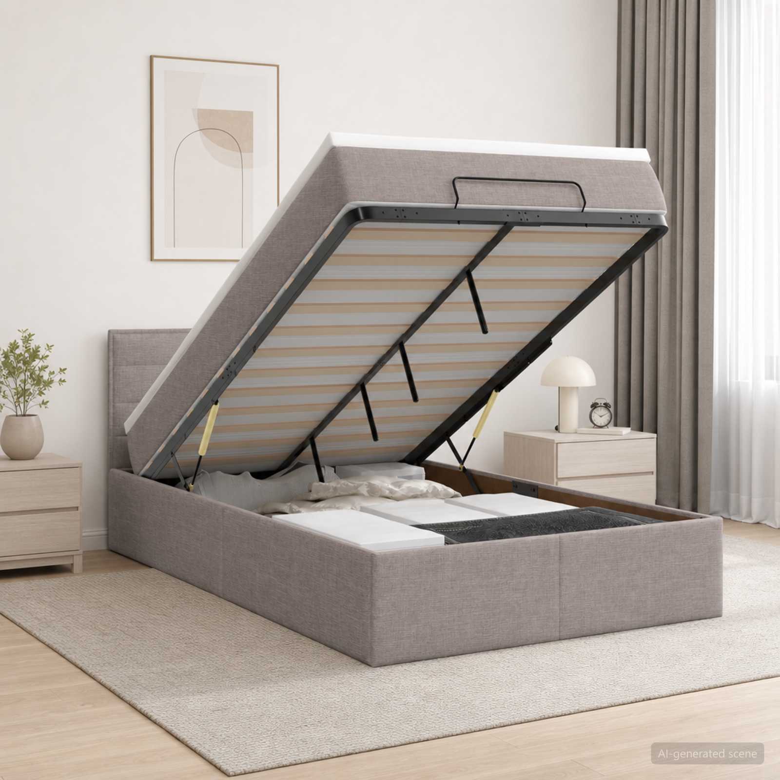 3457983_1.jpg vidaXL Ottoman posteľ s matracom a LED Sivohnedá 120 x 200 cm Látka – Obrázok 1