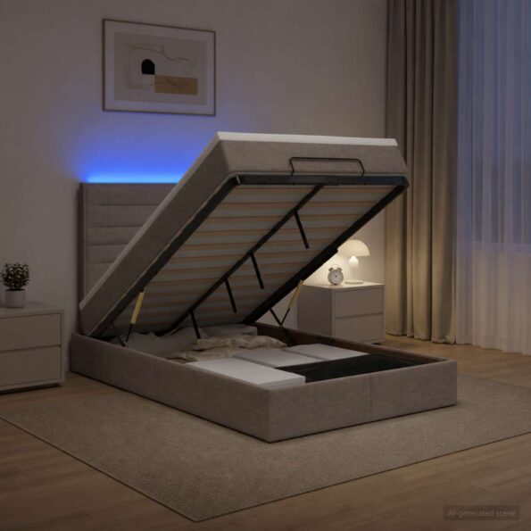 vidaXL Ottoman posteľ s matracom a LED Sivohnedá 120 x 200 cm Látka – Obrázok 13