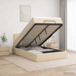 vidaXL Ottoman posteľ s matracom a LED Krémová 120 x 200 cm Látka – Obrázok 4