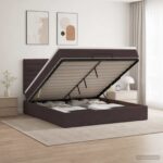 vidaXL Ottoman posteľ s matracom a LED Tmavohnedá 140 x 190 cm Látka