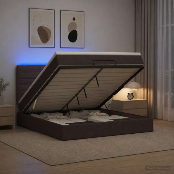 vidaXL Ottoman posteľ s matracom a LED Tmavohnedá 140 x 190 cm Látka – Obrázok 4