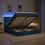 vidaXL Ottoman posteľ s matracom a LED Modrá 140 x 190 cm Látka – Obrázok 12