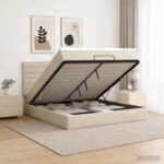 vidaXL Ottoman posteľ s matracom a LED Krémová 140 x 200 cm Látka – Obrázok 12