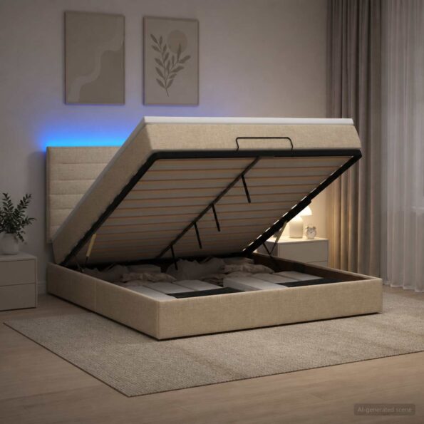 vidaXL Ottoman posteľ s matracom a LED Krémová 140 x 200 cm Látka – Obrázok 13
