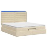 vidaXL Ottoman posteľ s matracom a LED Krémová 140 x 200 cm Látka – Obrázok 7