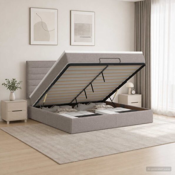 vidaXL Ottoman posteľ s matracom a LED Sivohnedá 160 x 200 cm Látka – Obrázok 4