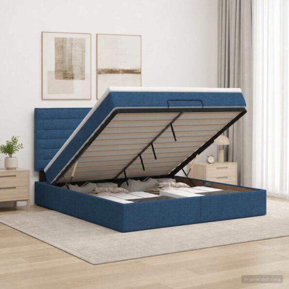 vidaXL Ottoman posteľ s matracom a LED Modrá 160 x 200 cm Látka – Obrázok 4