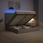 vidaXL Ottoman posteľ s matracom a LED Sivohnedá 180 x 200 cm Látka