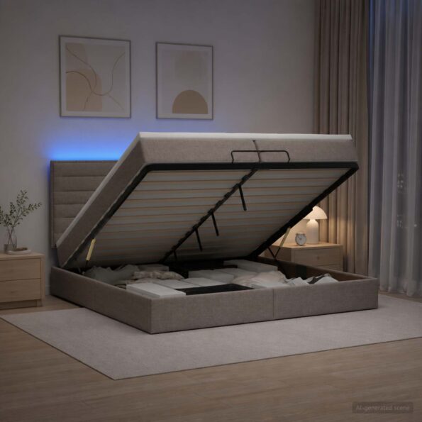 vidaXL Ottoman posteľ s matracom a LED Sivohnedá 200 x 200 cm Látka – Obrázok 4