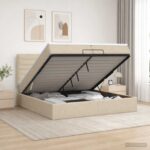 vidaXL Ottoman posteľ s matracom a LED Krémová 200 x 200 cm Látka – Obrázok 13