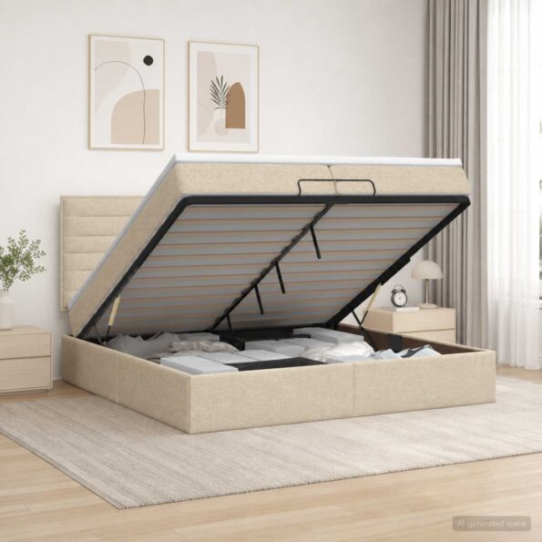 vidaXL Ottoman posteľ s matracom a LED Krémová 200 x 200 cm Látka – Obrázok 4