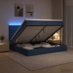 vidaXL Ottoman posteľ s matracom a LED Modrá 200 x 200 cm Látka