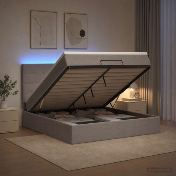 vidaXL Ottoman posteľ s matracom a LED Sivohnedá 160 x 200 cm Látka – Obrázok 12