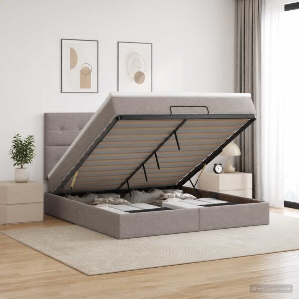 vidaXL Ottoman posteľ s matracom a LED Sivohnedá 160 x 200 cm Látka – Obrázok 4