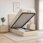 vidaXL Ottoman posteľ s matracom a LED Krémová 80 x 200 cm Látka – Obrázok 4