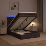 vidaXL Ottoman posteľ s matracom a LED Tmavohnedá 120 x 200 cm Látka – Obrázok 4