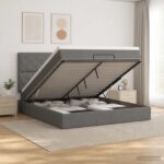 vidaXL Ottoman posteľ s matracom a LED Tmavosivá 160 x 200 cm Látka