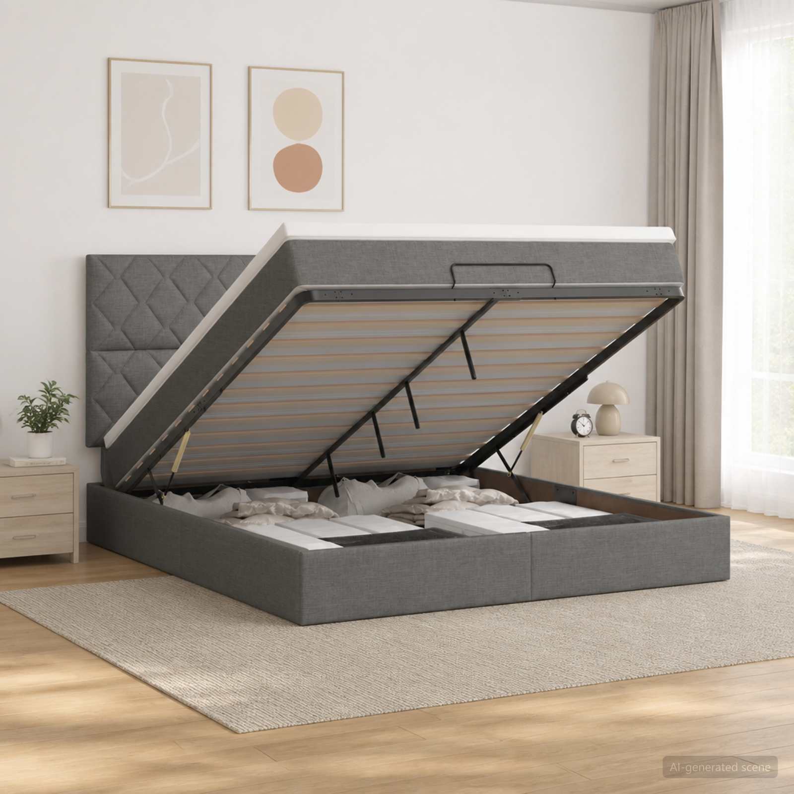 3458167_1.jpg vidaXL Ottoman posteľ s matracom a LED Tmavosivá 160 x 200 cm Látka – Obrázok 1