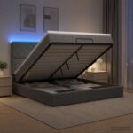 vidaXL Ottoman posteľ s matracom a LED Tmavosivá 160 x 200 cm Látka – Obrázok 4