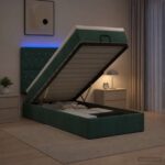 vidaXL Ottoman posteľ s matracom a LED Tmavozelená 80 x 200 cm Zamat
