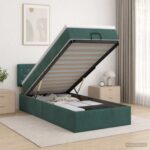 vidaXL Ottoman posteľ s matracom a LED Tmavozelená 80 x 200 cm Zamat – Obrázok 4