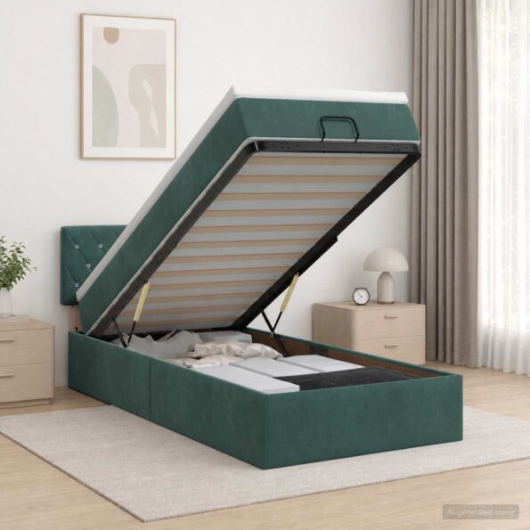 vidaXL Ottoman posteľ s matracom a LED Tmavozelená 80 x 200 cm Zamat – Obrázok 4