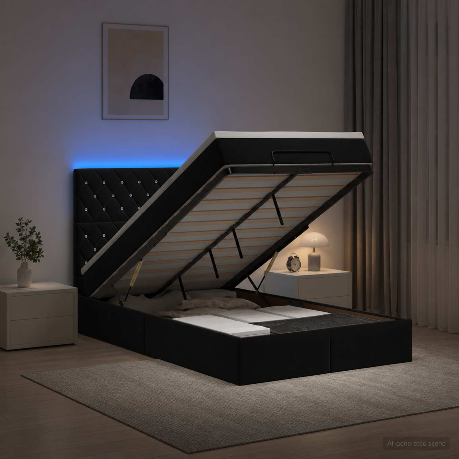 3458225_1.jpg vidaXL Ottoman posteľ s matracom a LED Čierna 120 x 200 cm Zamat – Obrázok 1