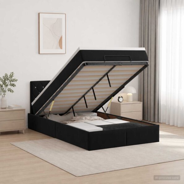 vidaXL Ottoman posteľ s matracom a LED Čierna 120 x 200 cm Zamat – Obrázok 4