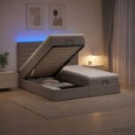 vidaXL Ottoman posteľ s matracom a LED Sivohnedá 180 x 200 cm Látka – Obrázok 4