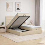 vidaXL Ottoman posteľ s matracom a LED Krémová 200 x 200 cm Látka – Obrázok 13