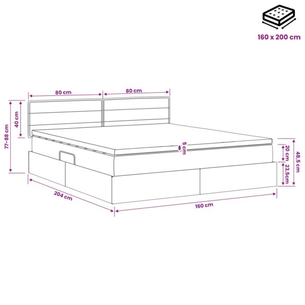vidaXL Postel s úložným prostorem a matrací Sivohnedá 160 x 200 cm – Obrázok 11