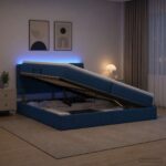 vidaXL LED úložná posteľ s matracom Modrá 200 x 200 cm Látka