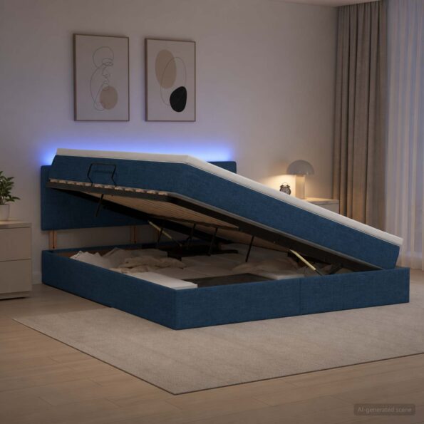 vidaXL LED úložná posteľ s matracom Modrá 140 x 190 cm Látka – Obrázok 13