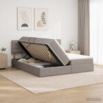 vidaXL LED úložná posteľ s matracom Sivohnedá 180 x 200 cm Látka – Obrázok 12