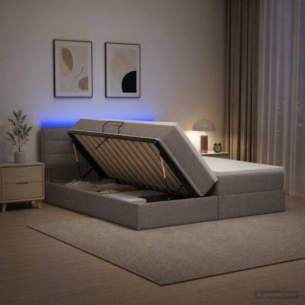 vidaXL LED úložná posteľ s matracom Sivohnedá 180 x 200 cm Látka – Obrázok 13
