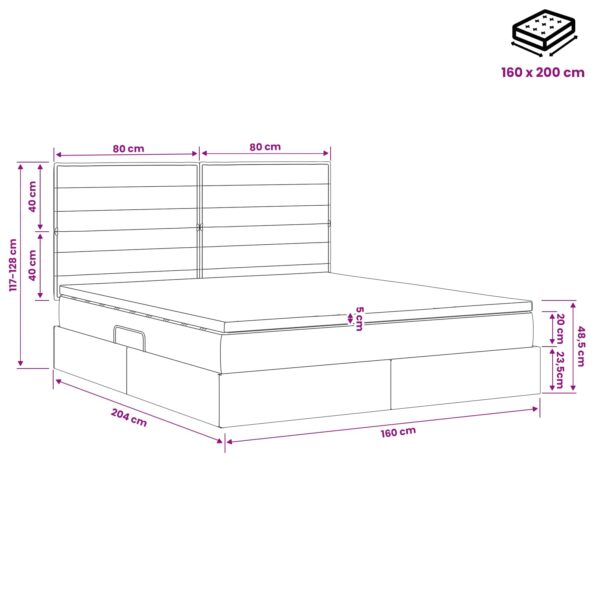vidaXL Postel s úložným prostorem a matrací Sivohnedá 160 x 200 cm – Obrázok 12